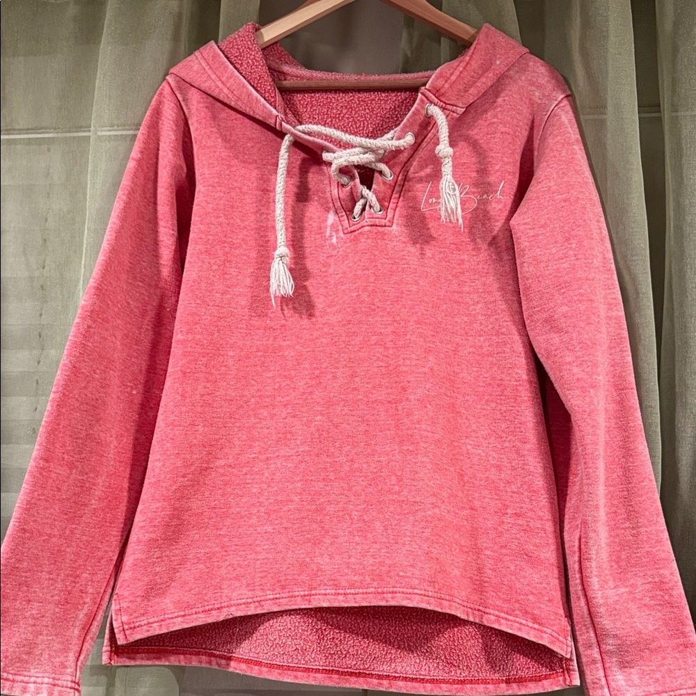 Women's Lace-Up Hooded Sweatshirt - Pink